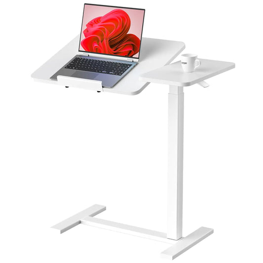 Modern L-Shaped Bedside Table with Wheels – Adjustable Height Mobile Laptop Workstation for Home & Bedroom